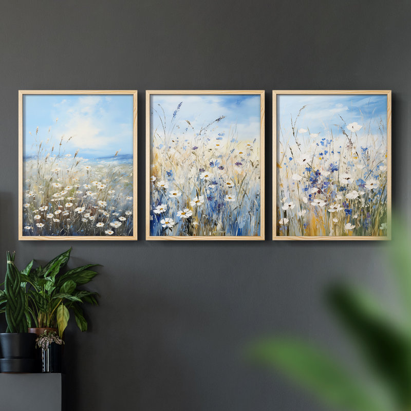 Étude florale, série IX, ensemble de 3 estampes numériques, prêt à accrocher, H 10 po x l 8 po, Encadré naturel