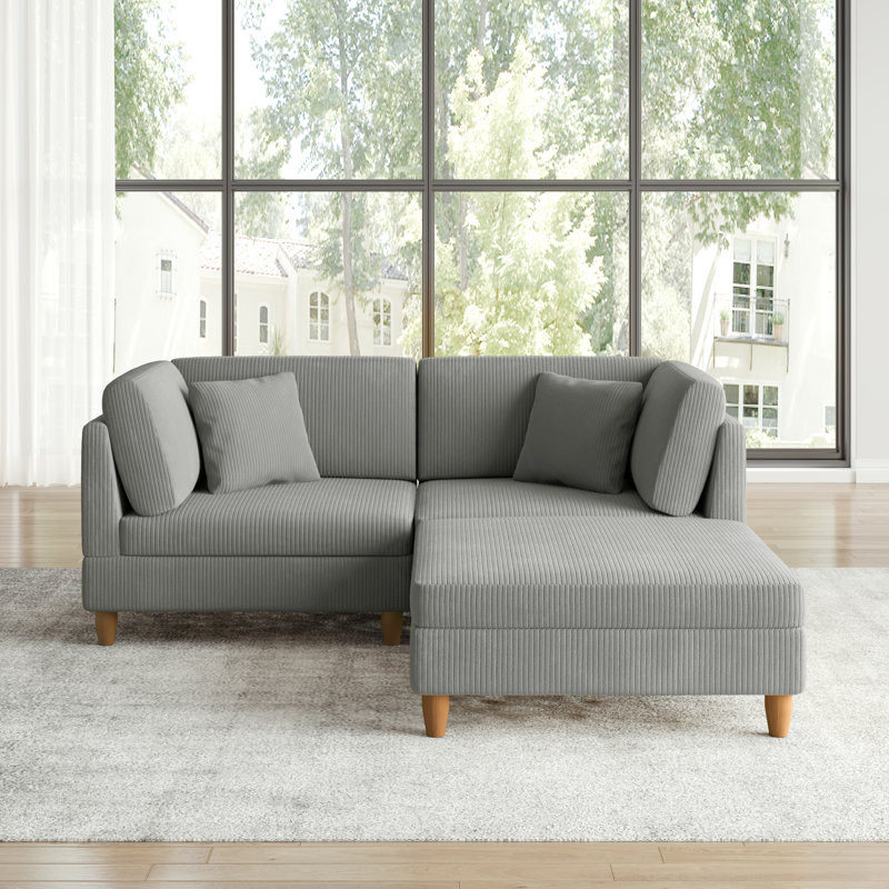 Canapé modulaire en velours côtelé Seemab, Gris clair