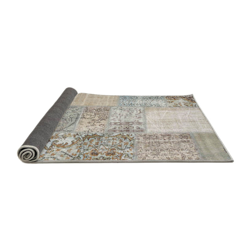 Laine tissée à la machine abstraite contemporaine et gris polyester/bleu/brun Tapis décoratif, Rond 8 pi