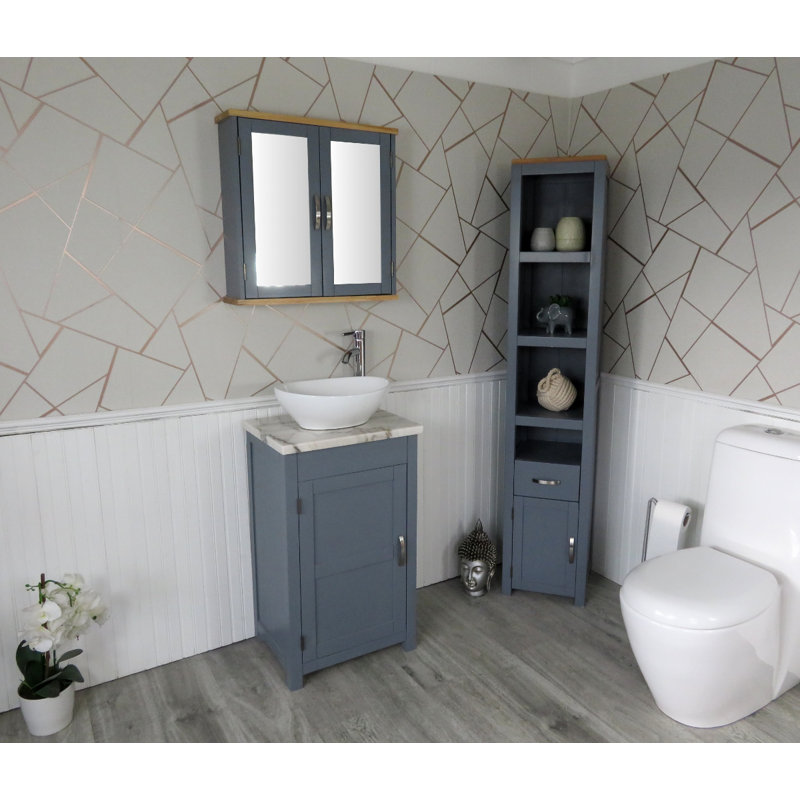 Slimline 515mm Free-standing Cloakroom Vanity Unit, Grey, White Marble