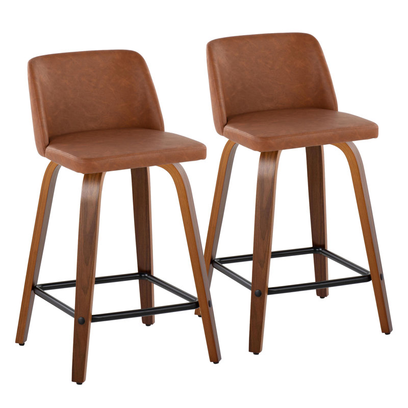 Lakyia Swivel Upholstered Counter Stool, Walnut/Black