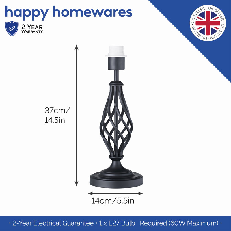 Traditional Table Lamp Base with Twist Stem Design and Inline Switch, Black