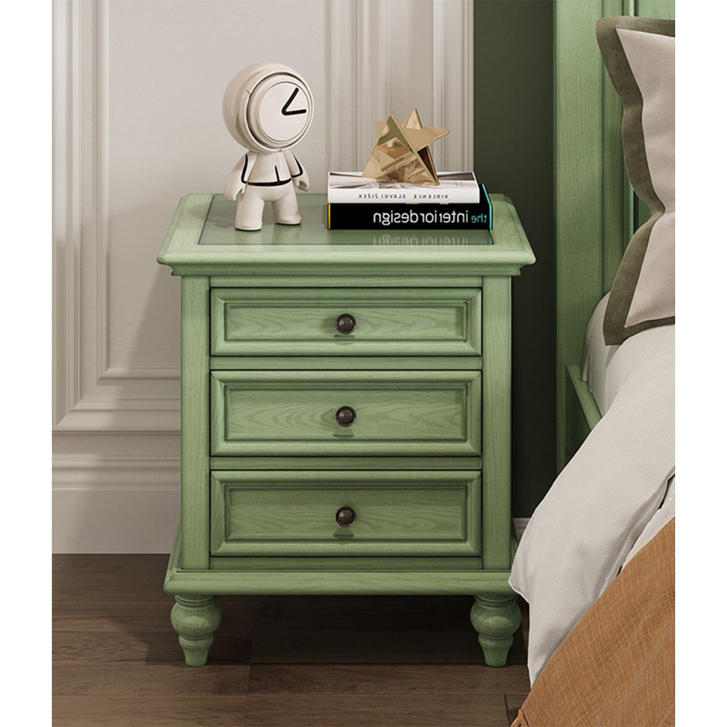 Table de chevet américaine en bois de frêne blanc avec trois tiroirs et des rails coulissants en bois, convenant à la chambre à coucher