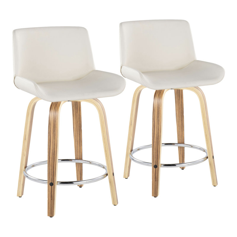 Santi Fixed-Height Stool - Set Of 2, White, Counter Stool (24” Seat Height)