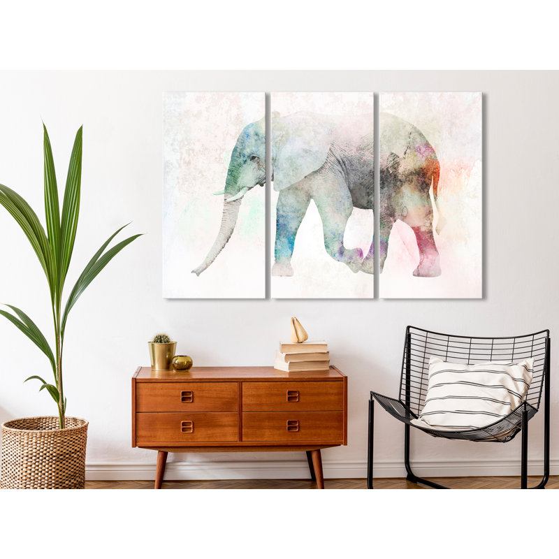 Painted Elephant - 3 Piece Wrapped Canvas Print Set, 60cm H x 90cm W