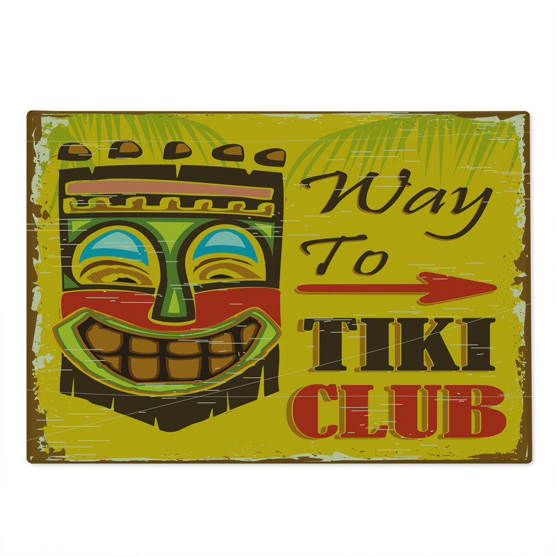 Ambesonne Tiki Bar Cutting Board Large Size Way to Tiki Club Multicolor