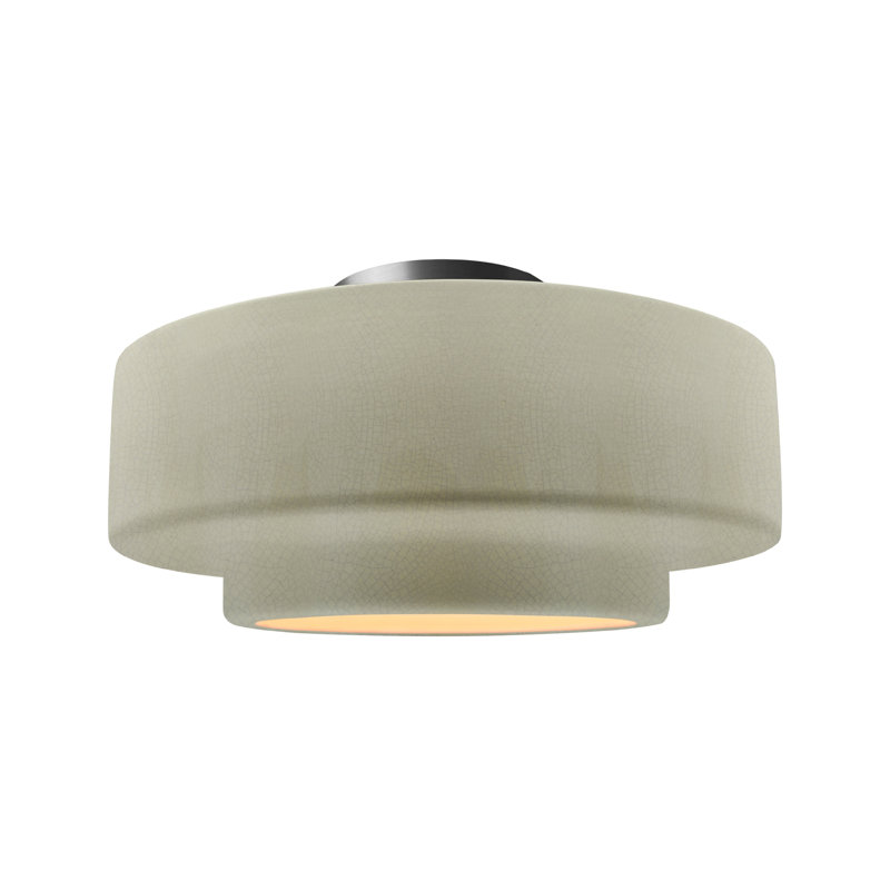 Plafonnier semi-encastré Radiance, H 8 po x l 16,5 po x P 16,5 po, Nickel brossé, Craquelure vert céladon