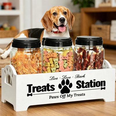 Pet Food Storage Box with Airtight Plastic Lids - Durable Plastic & Wood Organizer for Dog Cat Treats, Large Capacity Dog Snack Container for Kitchen Pantry Organization