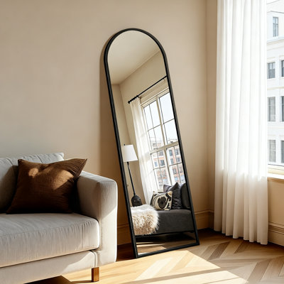 Miroir sur pied pleine longueur, 56 po x 16 po, debout ou incliné avec support pour chambre à coucher, salon (doré)