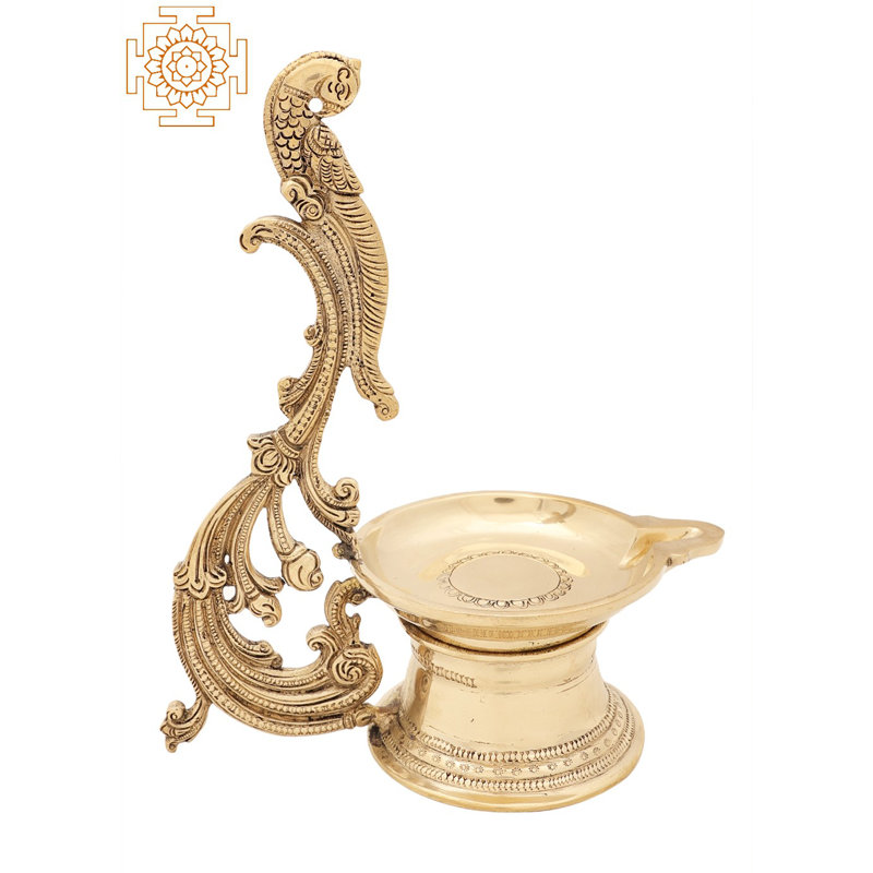 Lampe à huile en perroquet gravée à 9 mèches en forme de perroquet, lampe Puja indienne faite à la main pour décor spirituel de table Diwali Altar