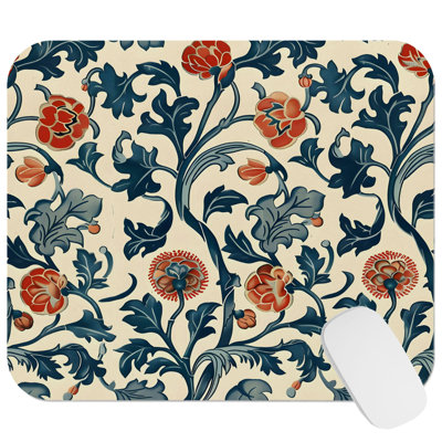 Botanical Damask Flowers & Plants XVI Cottage Gaming Cute Office Laptop Desk Pad Gift Mat Square Rectangle Non-Slip Mousepad