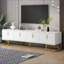 Meuble télé: blanc moderne avec accents dorés, armoires Tablettes réglables pour téléviseurs de 80 po ou moins | Blanc et doré | Gammes de téléviseurs-171176342