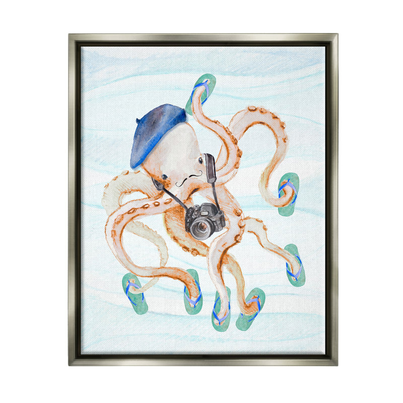 «Holiday Holiday Octopus Funny Floater» par Lanie Loreth, H 21 po x l 17 po x P 1,7 po, Cadre flottant gris lustré