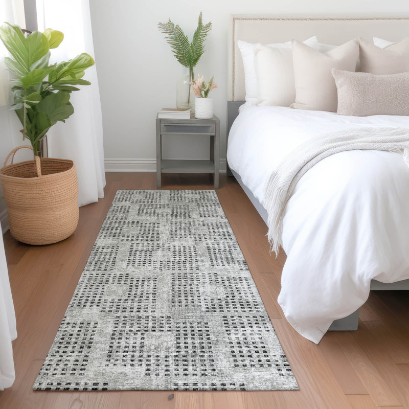 Premium Machine Washable Mayfield AMF33 Geometric Rug, Gray, 2'3" x 7'6" Runner