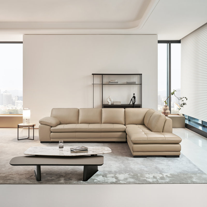 124" Wide Leather Match Sofa & Chaise, Right Hand Facing, Taupe Leather Match