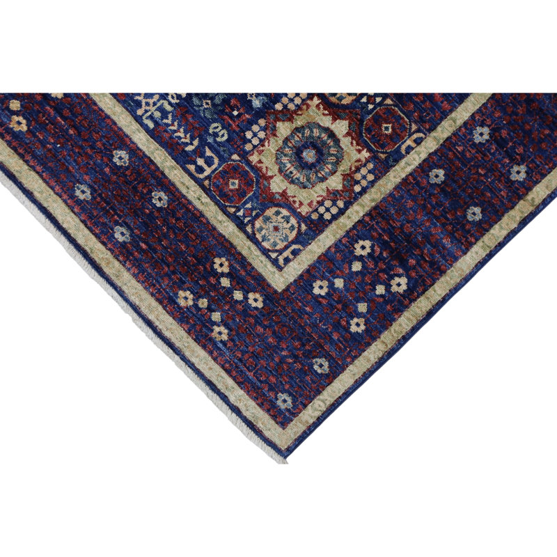 Hand Knotted Wool Area Rug in Navy, Rectangle 7'1" x 8'10"