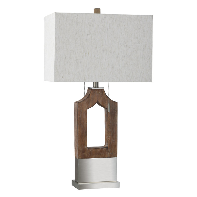 Tinker Silver and Beige Table Lamp with Wooden Base
