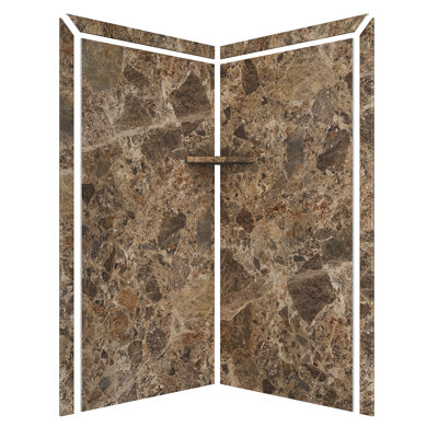 FlexStone Splendour 40"W x 40"D x 80"H Corner Shower Surround in Breccia Paradiso