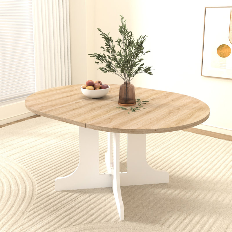 Expandable Oval Dining Table, 59X43 Inch For Kitchen, Removable Leaf, Solid Base, White Table , With Material, Finish