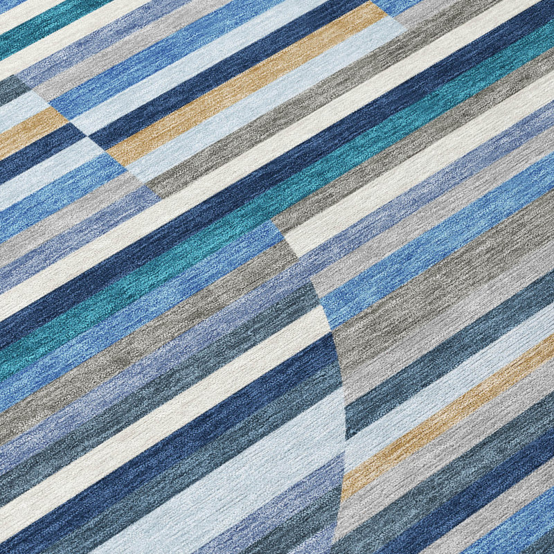 Machine Washable Indoor/Outdoor Chantille ACN2600 Stripes Rug, Navy, 2'6" x 3'10"