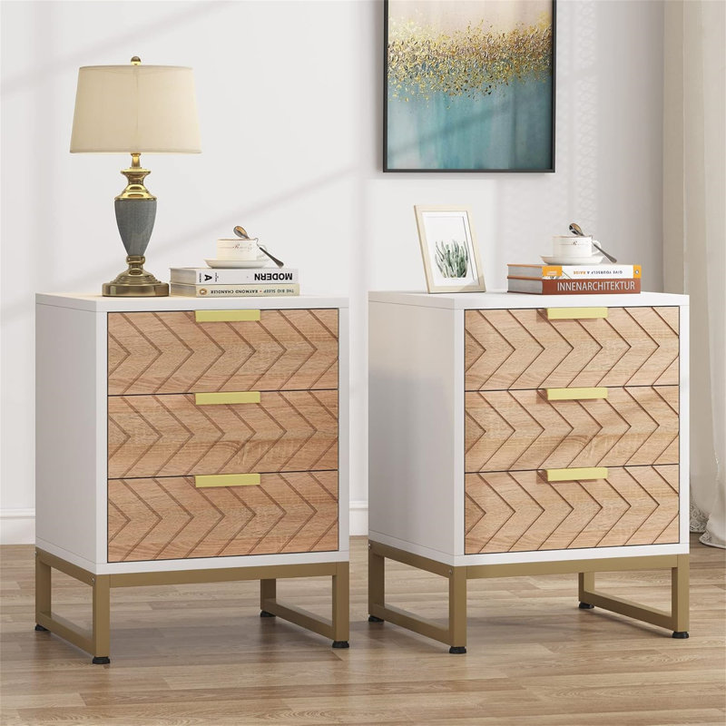 Ensemble de 2 tables de chevet modernes avec 3 tiroirs