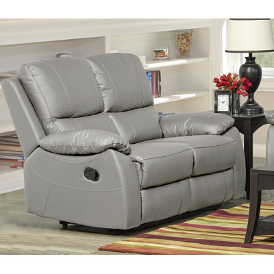 80" Leather Upholstered Sofa with Reclining Seats, Modern 3 Seat Couch, Grey