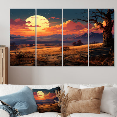 Coucher de soleil coucher de soleil, sentier, paysages I - paysage moderne, art mural 4 pièces