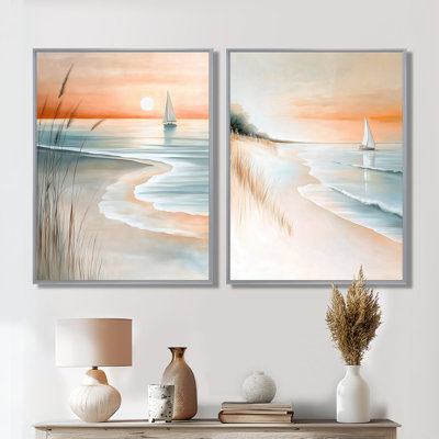 Coucher de soleil sur la voile de pêche I - Tableau en deux parties « Coucher de soleil côtier »