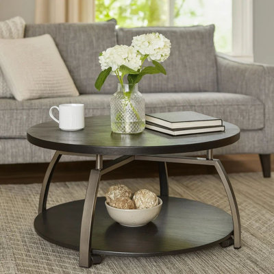 Table basse Salar 35 pouces, 1 tablette, plateau noir grisâtre, pieds en métal gris Salar