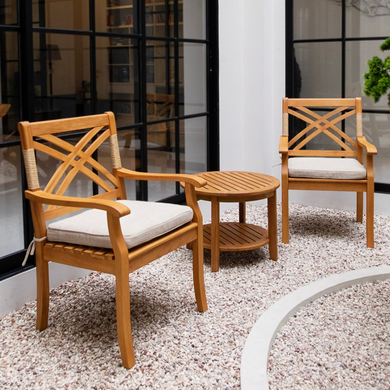 Cotesfield 2-Person Teak Outdoor Seating Group With Cushions