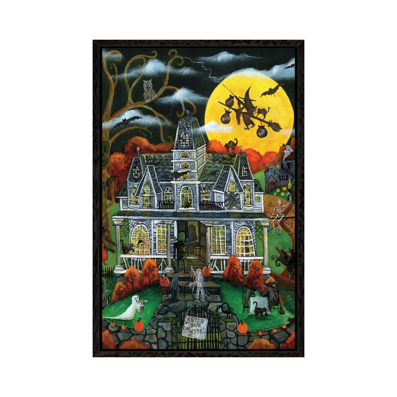 Halloween Potions Tricks And Treats by Cheryl Bartley - Painting on Canvas, 152.4cm H x 101.6cm W x 3.81cm D, Black Framed