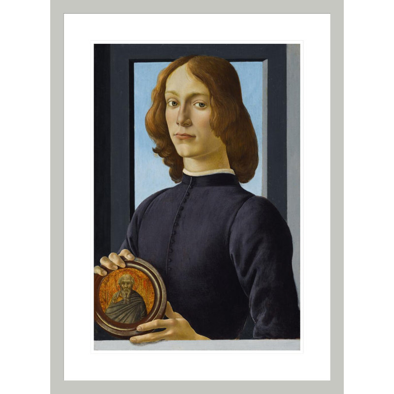 Portrait d'un jeune tenant un rondin par Sandro Botticelli, impression giclée sur cadre, H 29,5 po x l 21,99 po