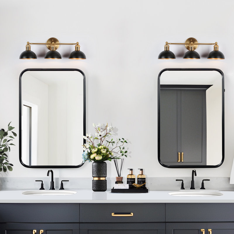 Mantasha 3-Light Dimmable Modern Black/Brass Vanity Light, Black/Gold
