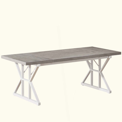 Farmhouse Dining Table For 6, Rustic Rectangular Kitchen Table With X-Trestle Metal Legs, Wood Top Dinner Table For Dining Room