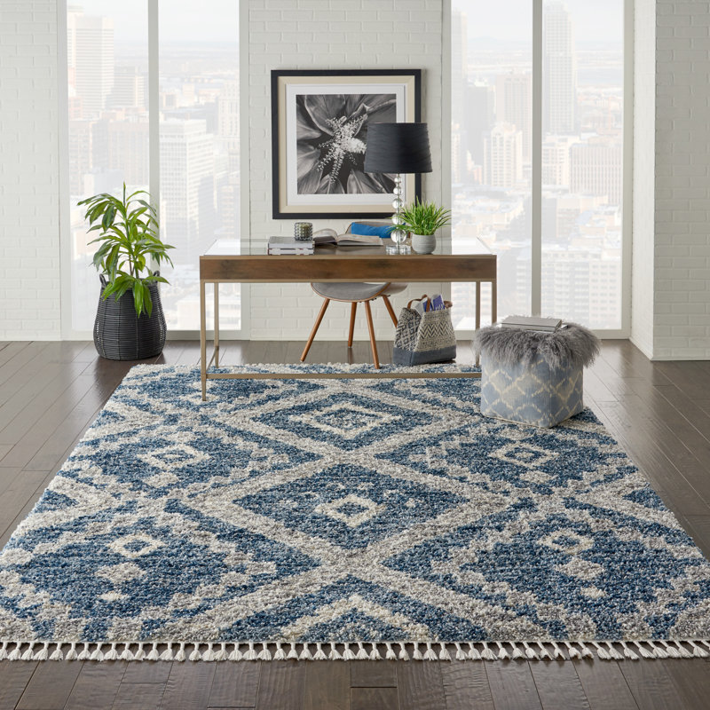 Tapis bleu / beige Ileyah Southwestern, Rectangle 7 pi 10 po x 10 pi 6 po
