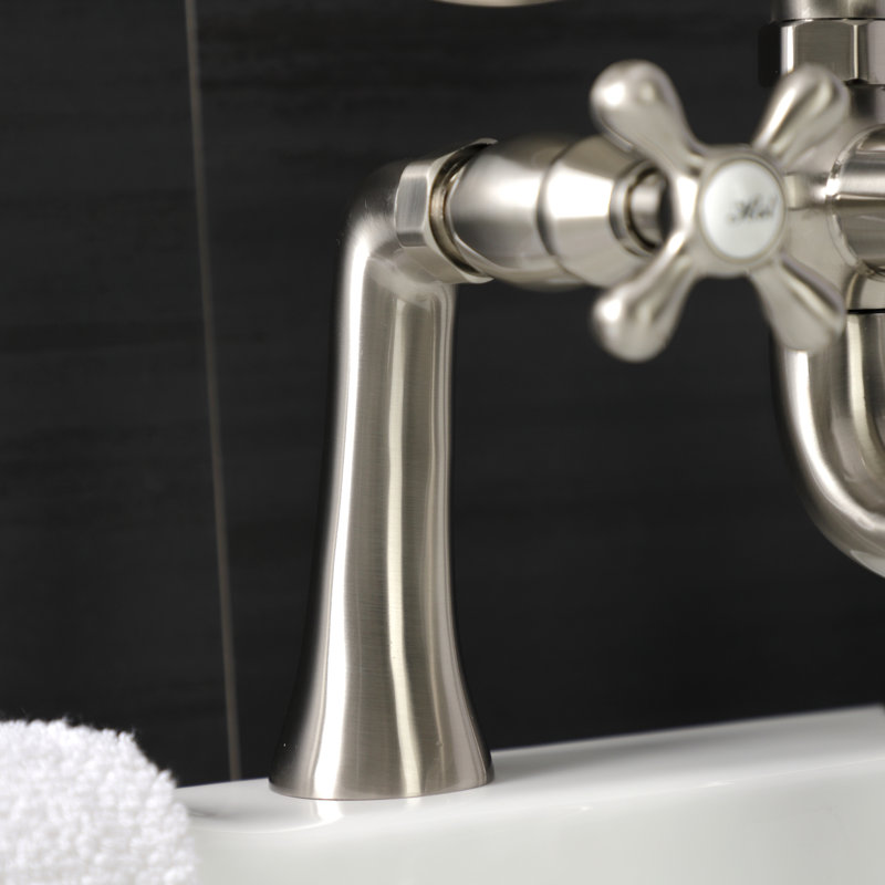 Kingston Brass Kingston Three-Handle 2-Hole Deck Mount Clawfoot Tub Faucet with Handshower, Brushed Nickel