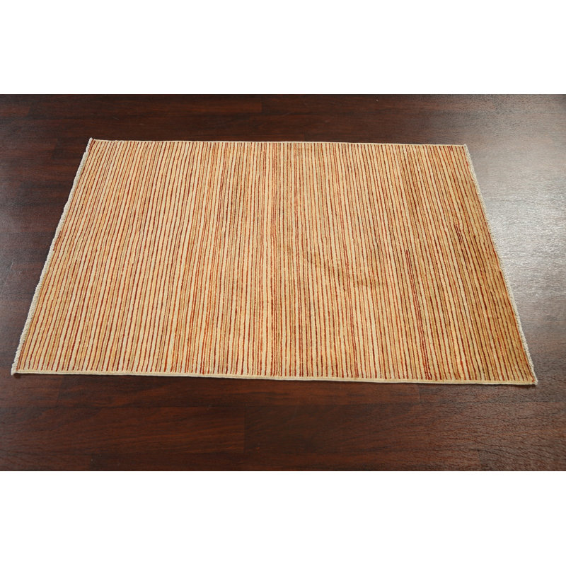 Tapis beige noué à la main de conception unique 3 pi 4 po x 4 pi 10 po