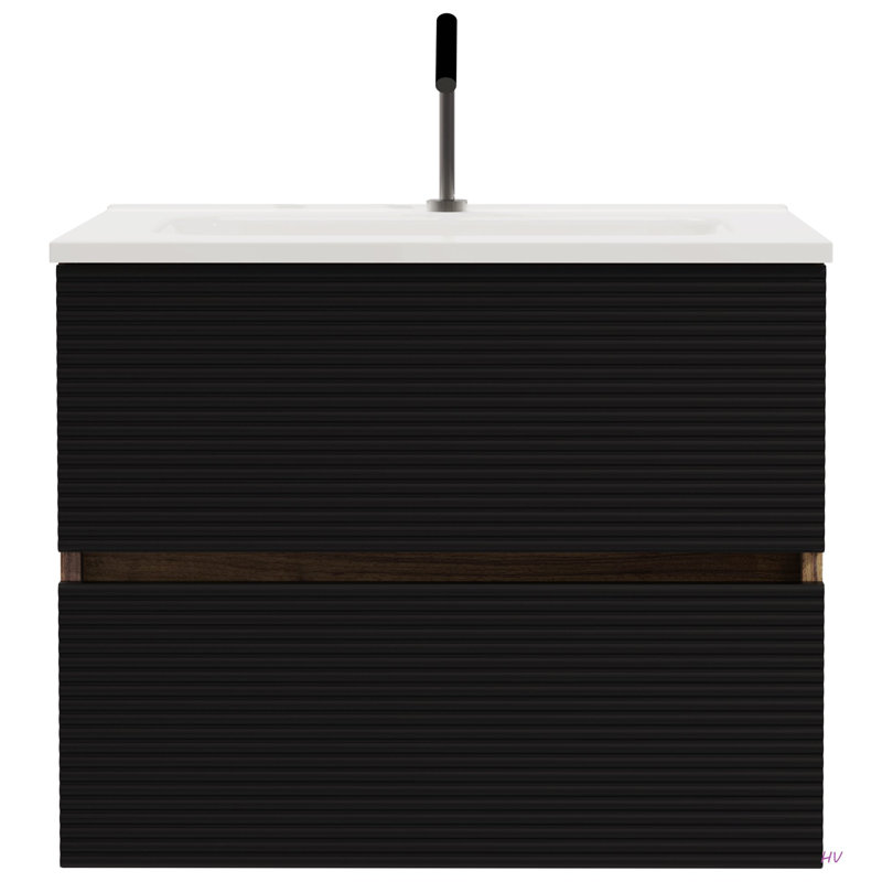 Meuble-lavabo mural 24 po avec lavabo intégré en céramique avec trop-plein, grand meuble-lavabo flottant avec rangement pour salle de bain moderne, pré-assemblé