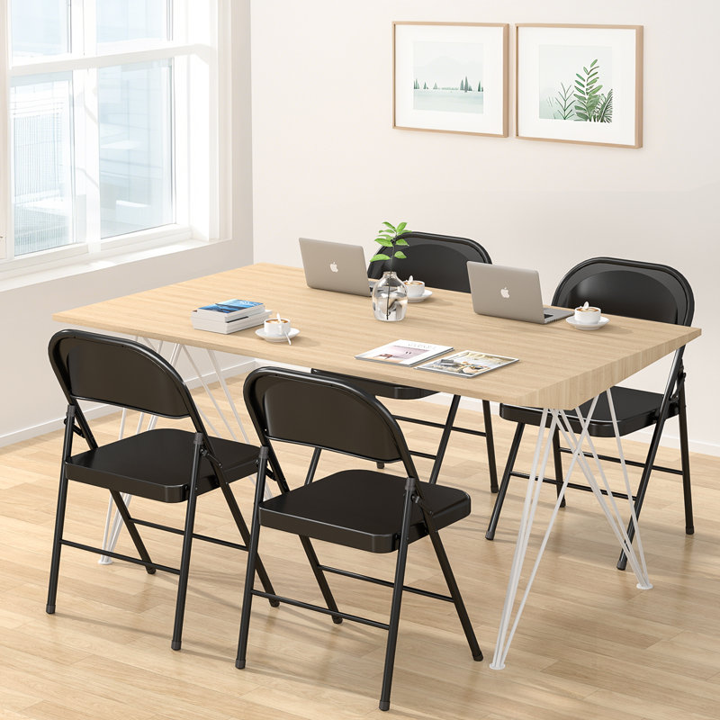 30'' Metal Folding Chair Steackable Foldable Back Chairs, Set Of 4, Black