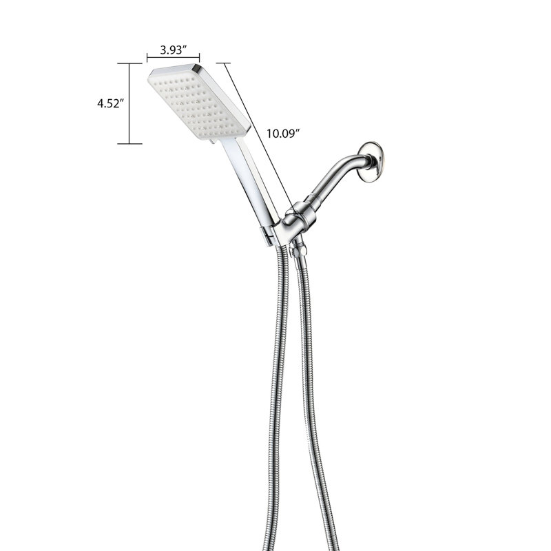 Pomme de douche à main haute - 6 motifs de jet, montage carré léger avec options pour minimiser la résistance à l'écoulement, installation