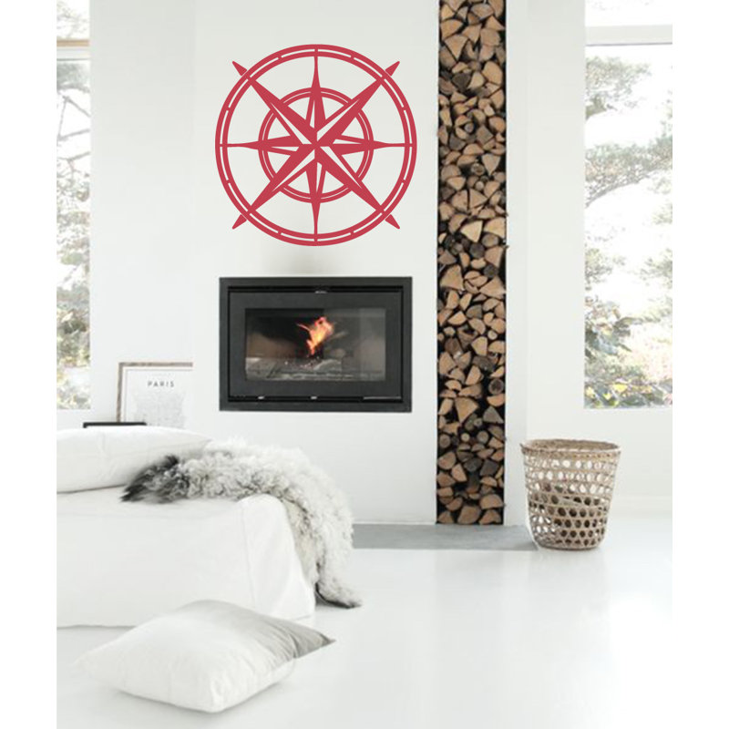 Décalcomanie murale boussole north star, H 30 po x l 30 po x P 0,01 po, Rouge Dahlia