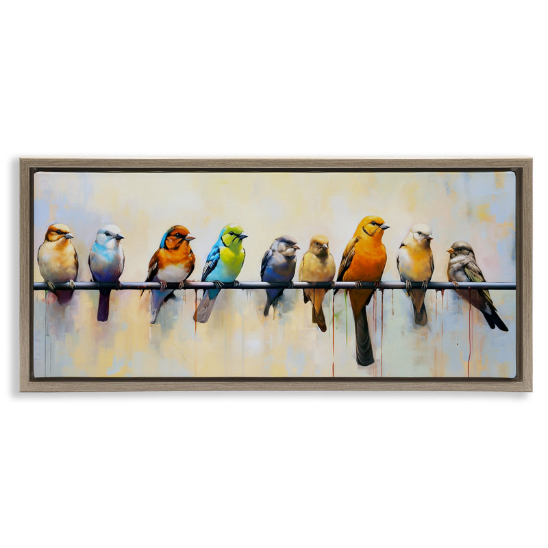 Modern Birds Perched, Montalcino Elm Floater Frame, 14" H x 31" W