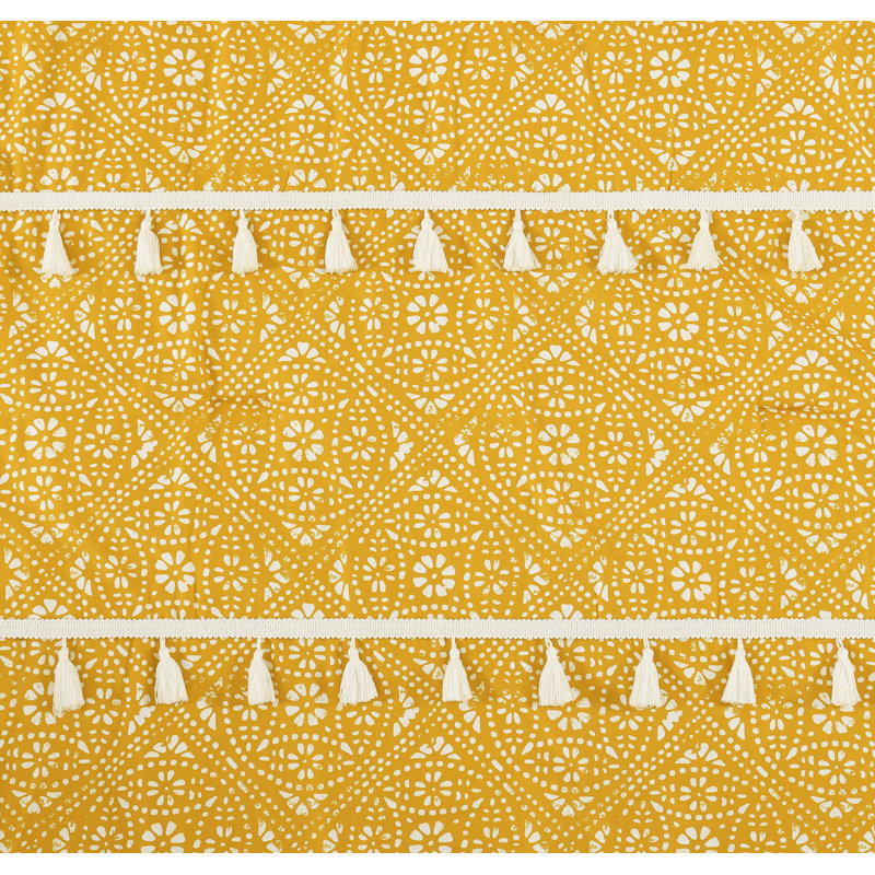  Pasadena Medallion Yellow Microfiber Comforter with Tassels, Queen
