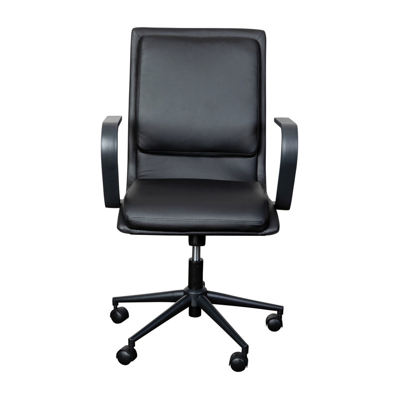 Mid-Back Designer Upholstered Swivel Executive Office Chair with Armrests, Black, Black
