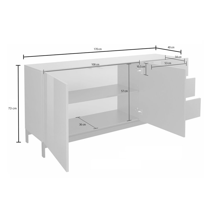 Feliciano 170 Cm Wide 3 Drawer Sideboard, Glossy White
