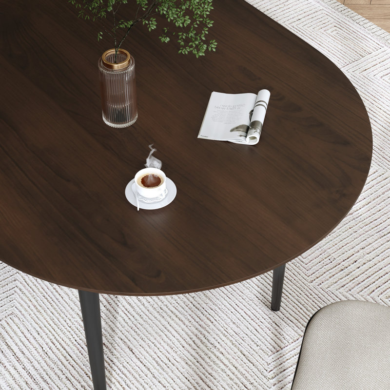 33.5"W×30"H Oval Wood Dining Table Kitchen Table with Metal Legs, Walnut