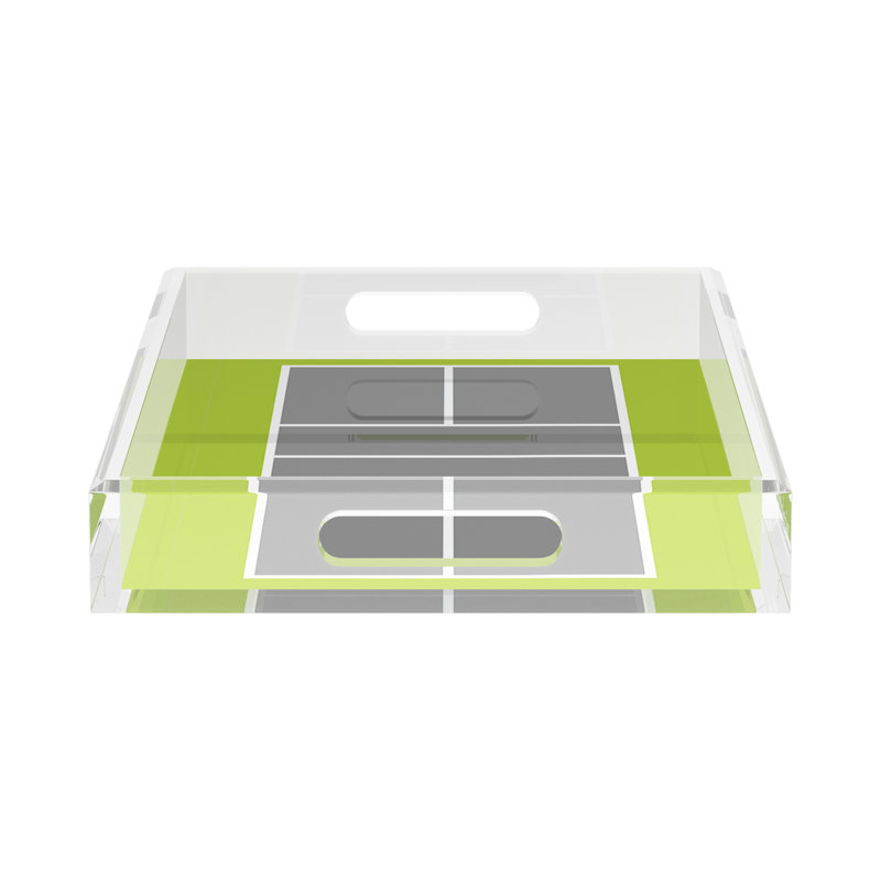 Rectangle Geometric Decorative Tray, 2" H x 17" W x 10.5" D, Silver/Lime