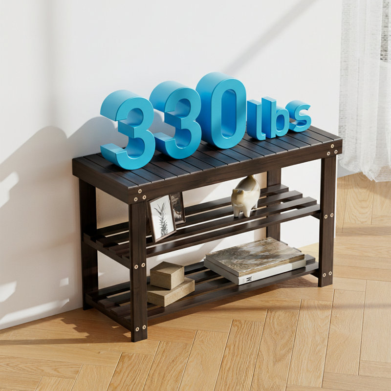 3-Tier Bamboo Shoe Storage Bench, Entryway Shoe Rack Organizer with Sturdy Frame, Space-Saving Shoe Shelf for 9-12 Pairs