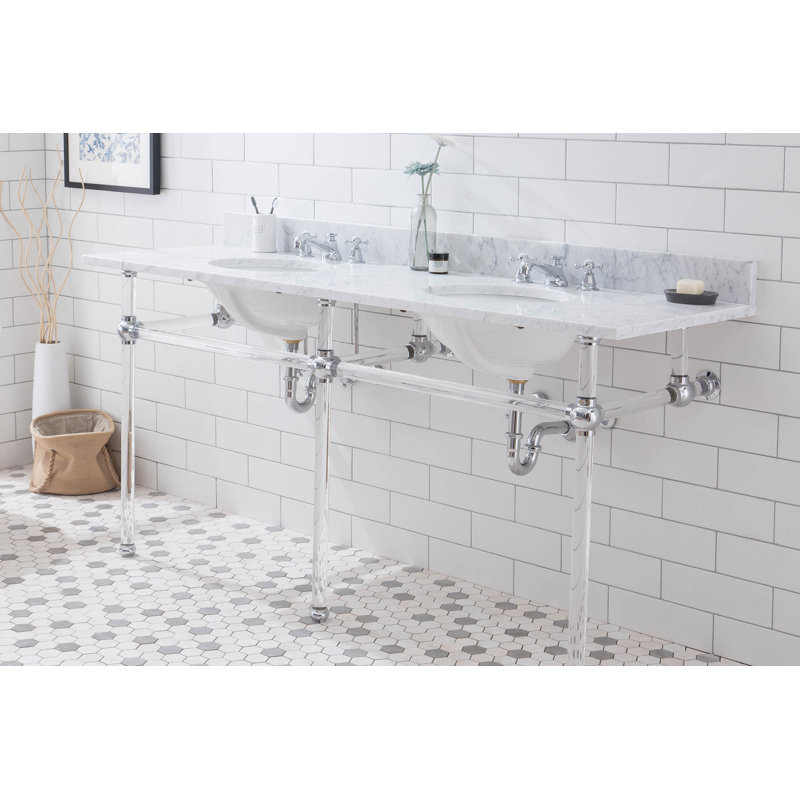 Empire Stone Oval Console Bathroom Sink with Faucet and Overflow, Chrome