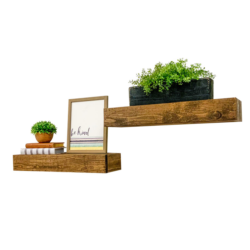 2 Piece Pine Floating Shelf, Dark Brown, 3.75" H x 20" W x 6" D